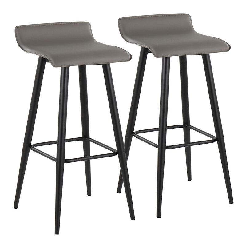 LumiSource Ale 15in Bar Stool Set of 2 | Contemporary Black Steel and Grey PVC | Kitchen Island & Home Bar Seating | Model B30-ALEBKGY2