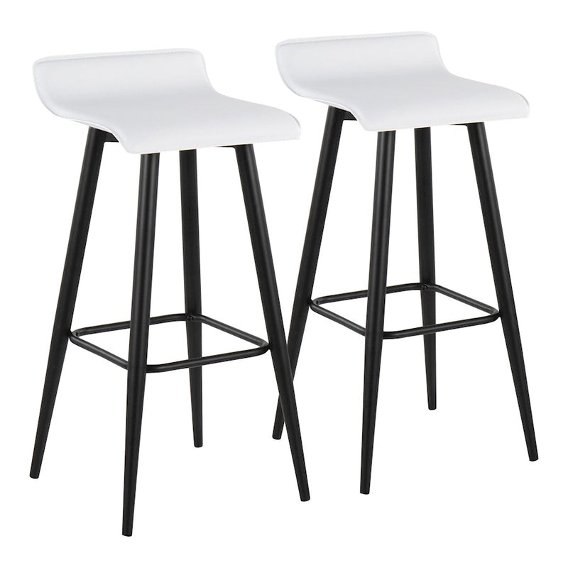 LumiSource Ale Bar Stool, Set of 2, Black Steel/White PVC - B30-ALEBKW2
