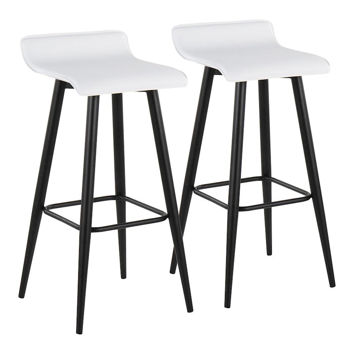 LumiSource Ale Bar Stool, Set of 2, Black Steel/White PVC - B30-ALEBKW2
