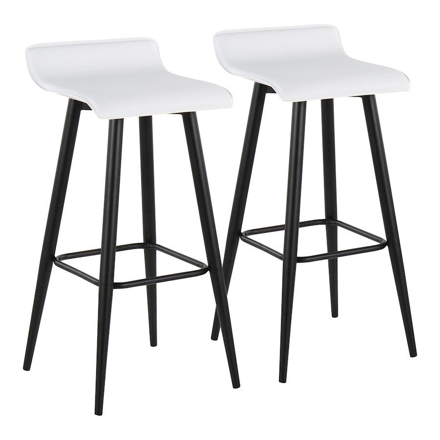 LumiSource Ale Bar Stool, Set of 2, Black Steel/White PVC - B30-ALEBKW2