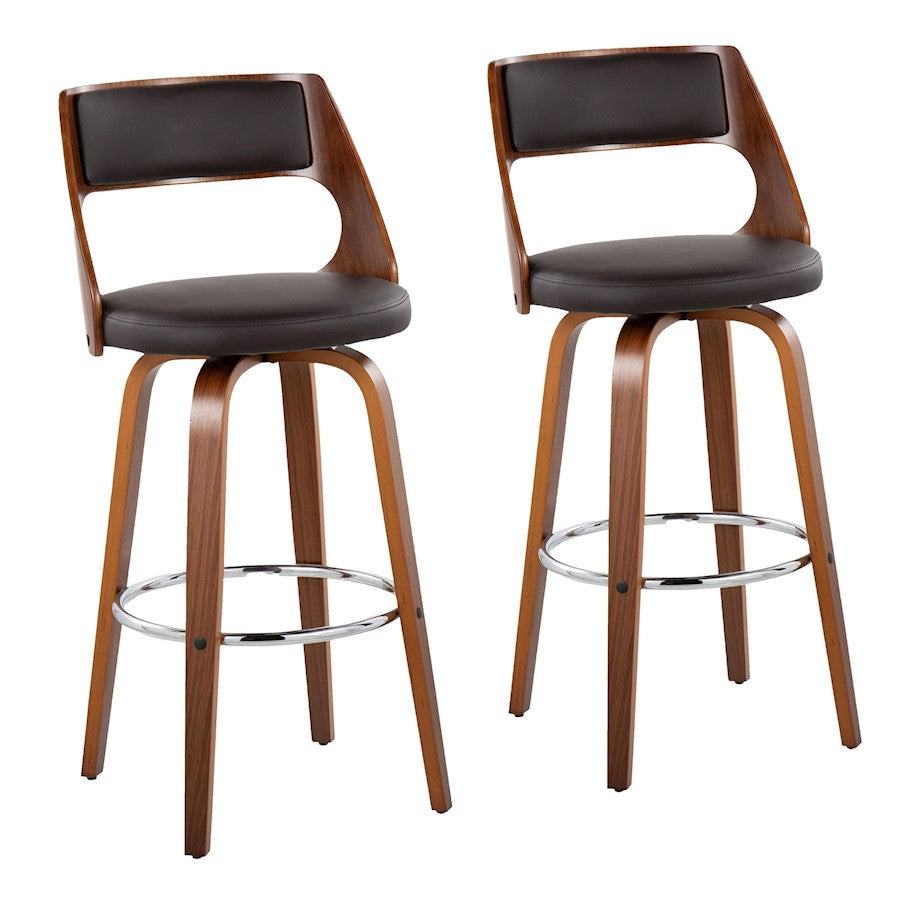 LumiSource Cecina Barstool, Set/2, Walnut/Brown/Chrome - B30-CECINA2-SWVRWLBN2