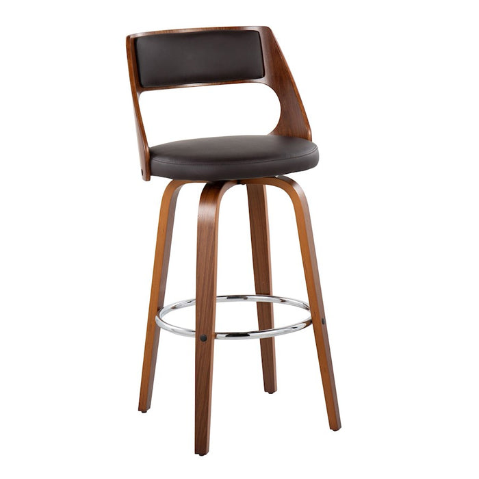 LumiSource Cecina Barstool, Set of 2, Walnut/Brown/Chrome
