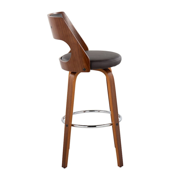 LumiSource Cecina Barstool, Set of 2, Walnut/Brown/Chrome