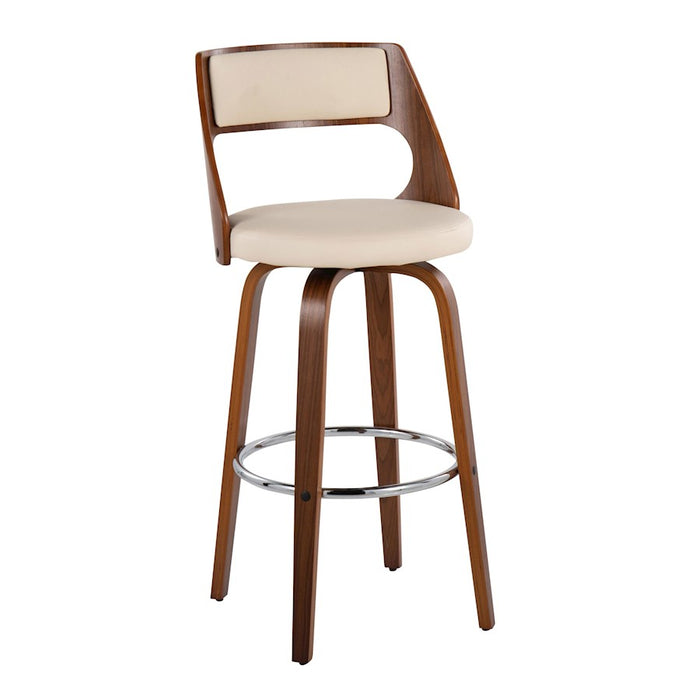 LumiSource Cecina Barstool, Set of 2, Walnut/Cream/Chrome