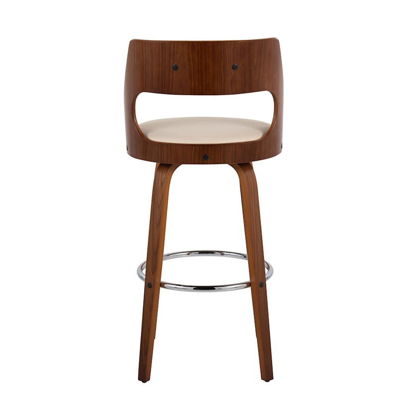 LumiSource Cecina Barstool, Set of 2, Walnut/Cream/Chrome