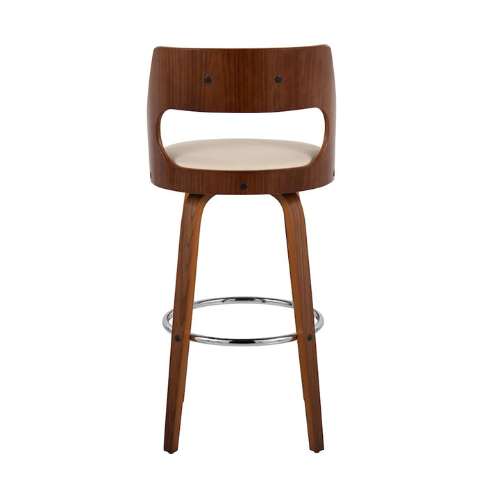 LumiSource Cecina Barstool, Set of 2, Walnut/Cream/Chrome