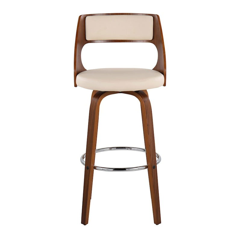 LumiSource Cecina 20in Swivel Barstool Set of 2 | Mid-Century Walnut Wood and Cream PU with Chrome | Kitchen Island | Model B30-CECINA2-SWVRWLCR2