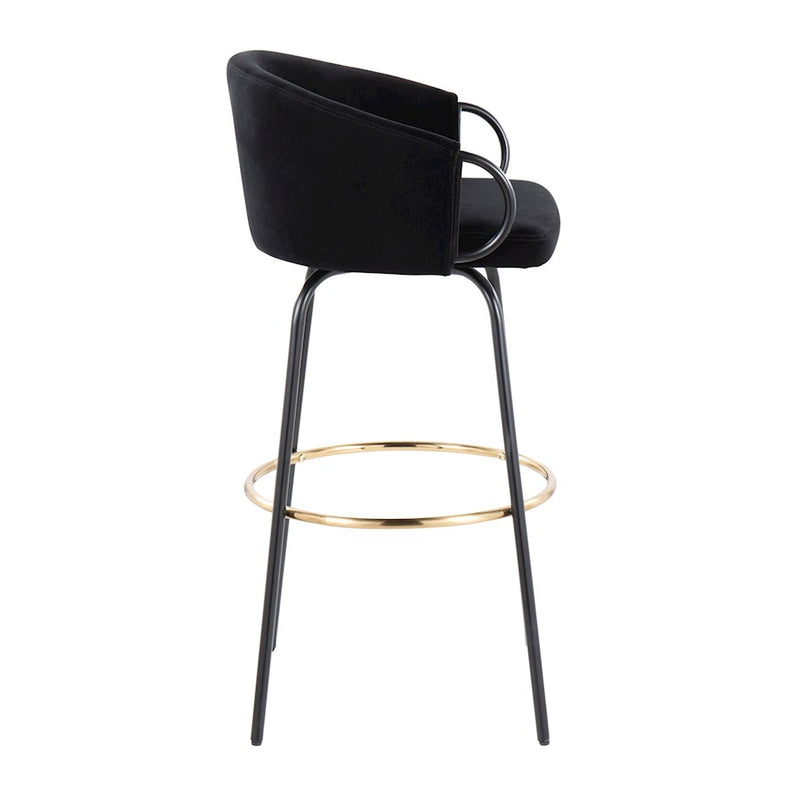 LumiSource Claire 30in Bar Stool Set of 2 | Black Metal Gold Accents and Black Velvet | Kitchen Island & Home Bar | Model B30-CLAIRE2-SWVGBKVBK2