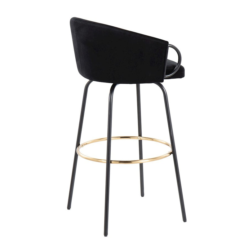 LumiSource Claire 30in Bar Stool Set of 2 | Black Metal Gold Accents and Black Velvet | Kitchen Island & Home Bar | Model B30-CLAIRE2-SWVGBKVBK2