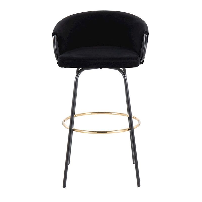 LumiSource Claire 30in Bar Stool Set of 2 | Black Metal Gold Accents and Black Velvet | Kitchen Island & Home Bar | Model B30-CLAIRE2-SWVGBKVBK2
