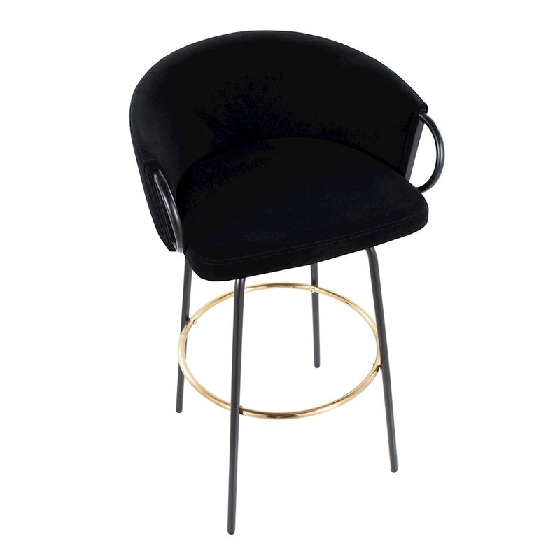 LumiSource Claire 30in Bar Stool Set of 2 | Black Metal Gold Accents and Black Velvet | Kitchen Island & Home Bar | Model B30-CLAIRE2-SWVGBKVBK2