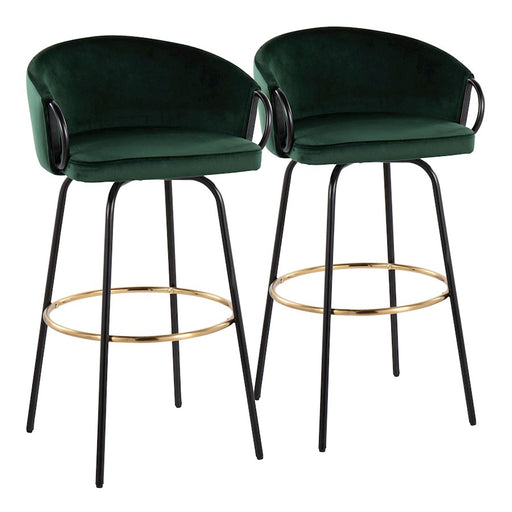 LumiSource Claire Barstool, Set of 2, Black/Gold/Green - B30-CLAIRE2-SWVGBKVGN2