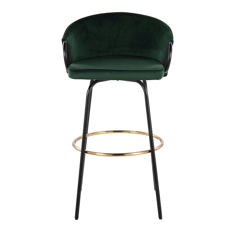 LumiSource Claire 30in Bar Stool Set of 2 | Black Metal Gold Accents and Emerald Green Velvet | Kitchen Island & Home | Model B30-CLAIRE2-SWVGBKVGN2