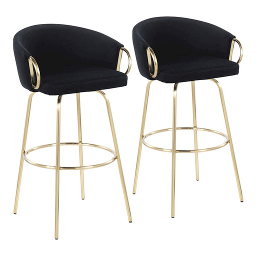 LumiSource Claire 30" Barstool, Set of 2, Gold/Black - B30-CLAIRE2AUVBK2