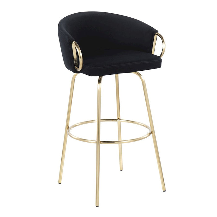 LumiSource Claire 30" Barstool, Set of 2, Gold/Black
