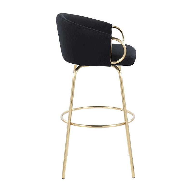 LumiSource Claire 30in Bar Stool Set of 2 | Glam Gold Metal and Black Velvet | Kitchen Island & Home Bar Seating | Model B30-CLAIRE2AUVBK2