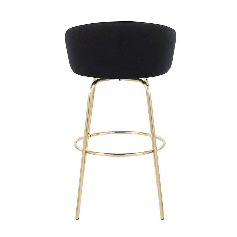 LumiSource Claire 30in Bar Stool Set of 2 | Glam Gold Metal and Black Velvet | Kitchen Island & Home Bar Seating | Model B30-CLAIRE2AUVBK2