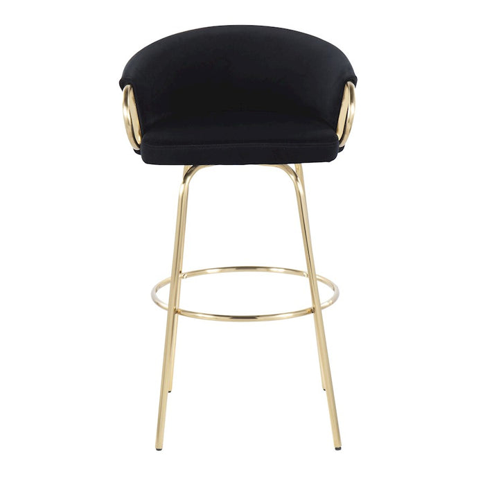 LumiSource Claire 30" Barstool, Set of 2, Gold/Black