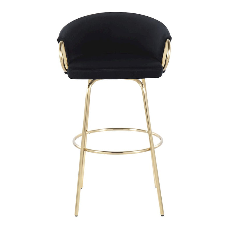 LumiSource Claire 30in Bar Stool Set of 2 | Glam Gold Metal and Black Velvet | Kitchen Island & Home Bar Seating | Model B30-CLAIRE2AUVBK2