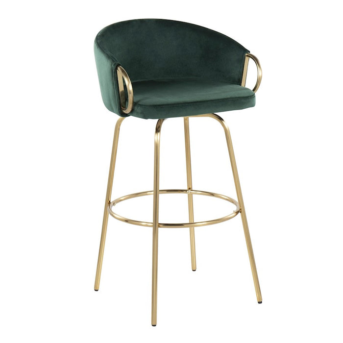 LumiSource Claire 30" Bar Stool, Set of 2, Gold/Green Velvet