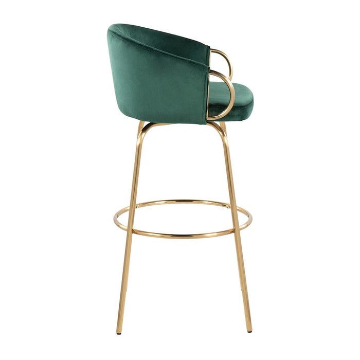 LumiSource Claire 30" Bar Stool, Set of 2, Gold/Green Velvet