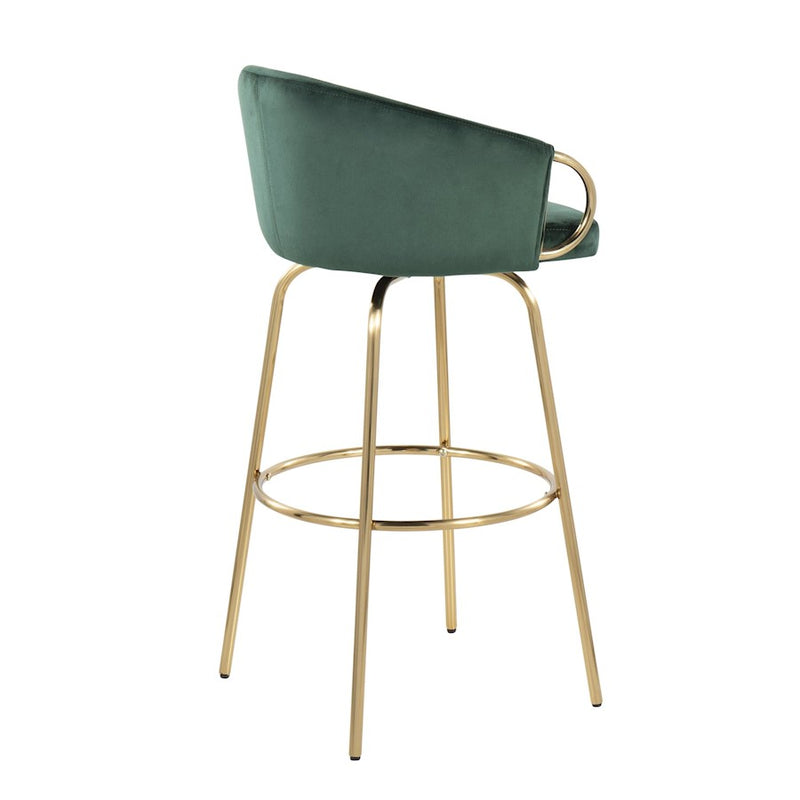 LumiSource Claire 30" Bar Stool, Set of 2, Gold/Green Velvet