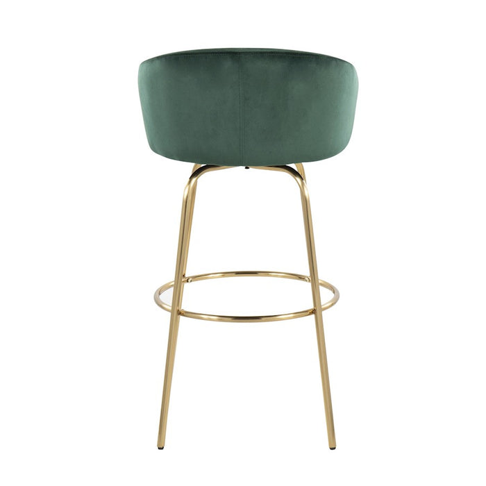 LumiSource Claire 30" Bar Stool, Set of 2, Gold/Green Velvet