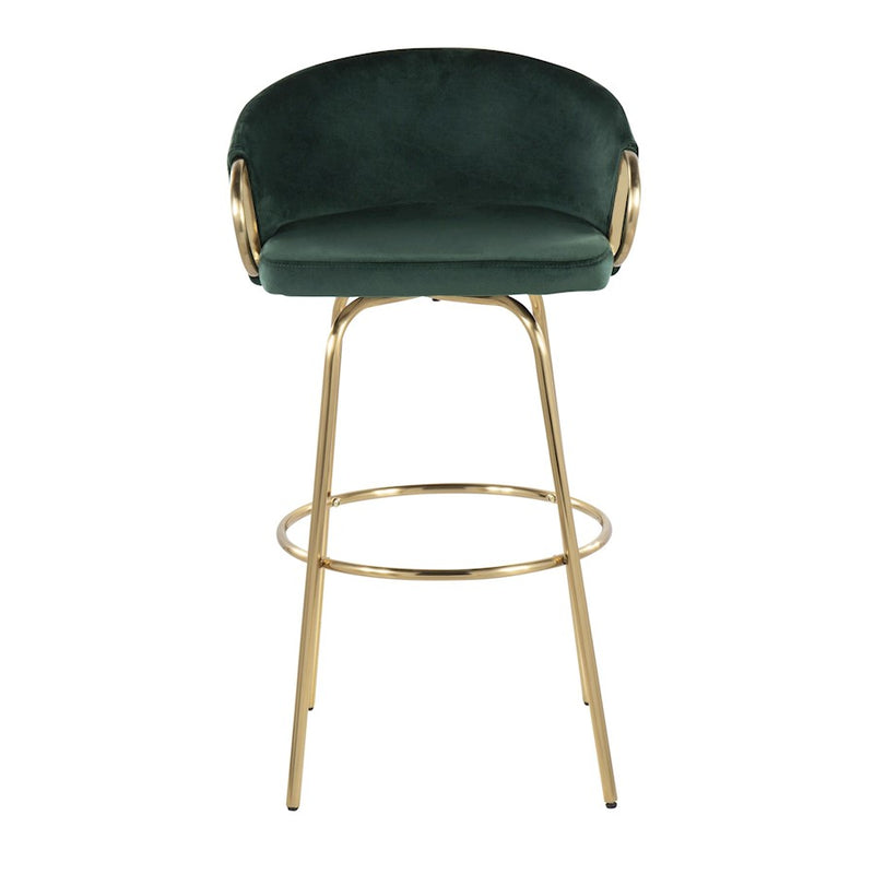 LumiSource Claire 30" Bar Stool, Set of 2, Gold/Green Velvet