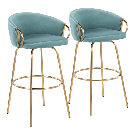 LumiSource Claire 30" Barstool, Set of 2, Gold/Blue - B30-CLAIRE2AUVLBU2