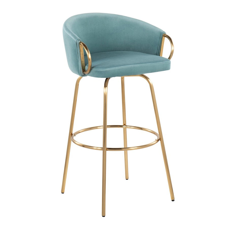 LumiSource Claire 30" Barstool, Set of 2, Gold/Blue