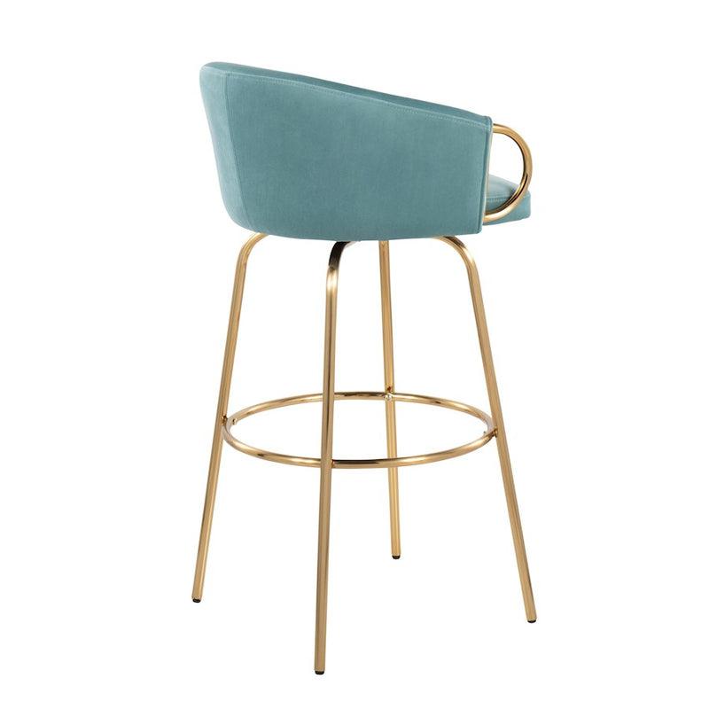 LumiSource Claire 30" Barstool, Set of 2, Gold/Blue