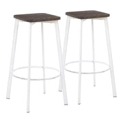 LumiSource Clara Square Barstool Set of 2 | Industrial White Metal and Espresso Bamboo | Kitchen Island & Bar Seating | Model B30-CLRASQVWE2