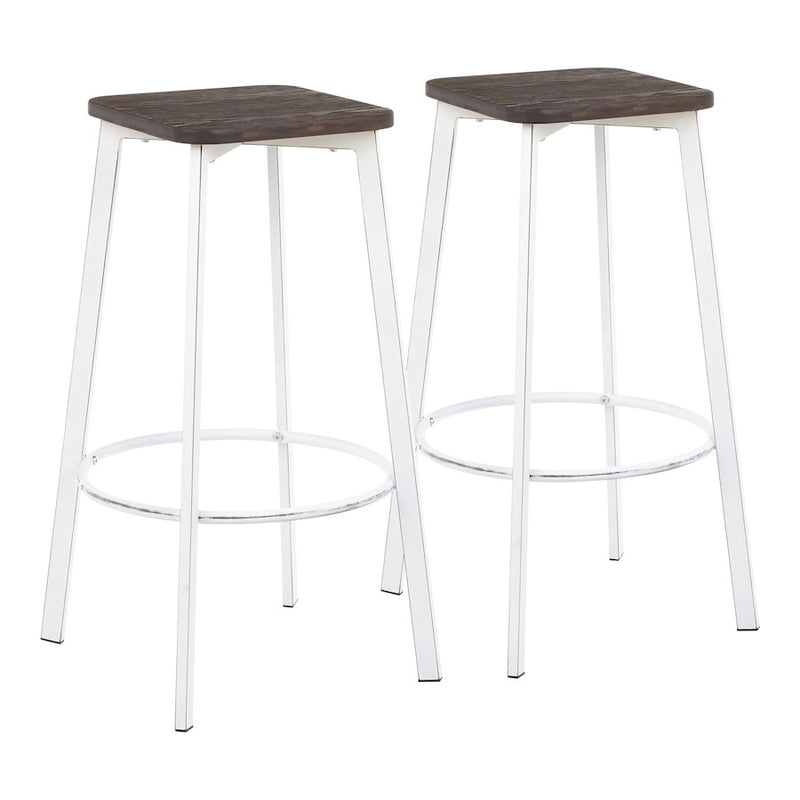 LumiSource Clara Square Barstool Set of 2 | Industrial White Metal and Espresso Bamboo | Kitchen Island & Bar Seating | Model B30-CLRASQVWE2