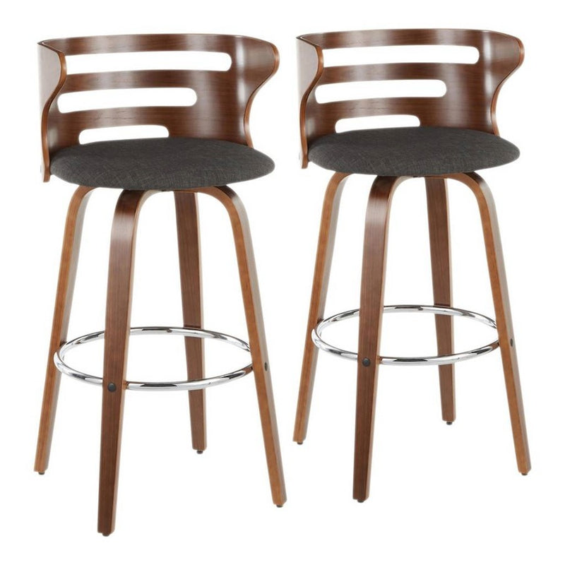 LumiSource Cosini Barstool Set of 2 | Mid-Century Walnut Wood and Charcoal Fabric | Kitchen Island & Bar Seating | Model B30-COSNI2-SWVRWLCHAR2