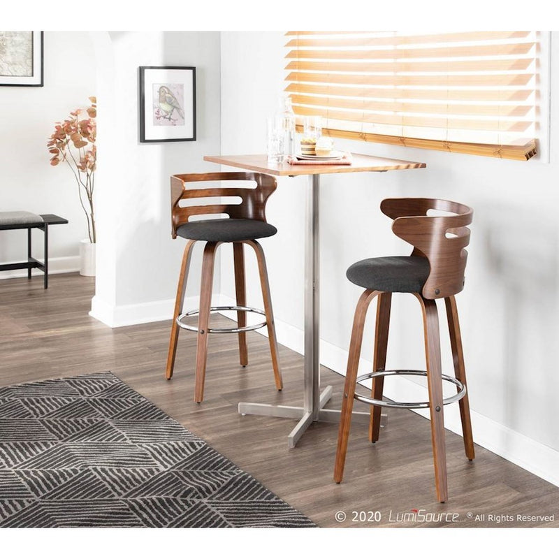 LumiSource Cosini Barstool Set of 2 | Mid-Century Walnut Wood and Charcoal Fabric | Kitchen Island & Bar Seating | Model B30-COSNI2-SWVRWLCHAR2