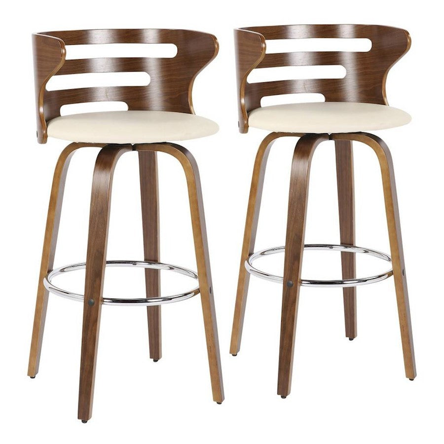 LumiSource Cosini Barstool, Set of 2, Walnut/Cream/Chrome - B30-COSNI2-SWVRWLCR2