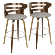 LumiSource Cosini 30" Barstool, Set/2, Walnut/Grey/Chrome - B30-COSNI2-SWVRWLGY2