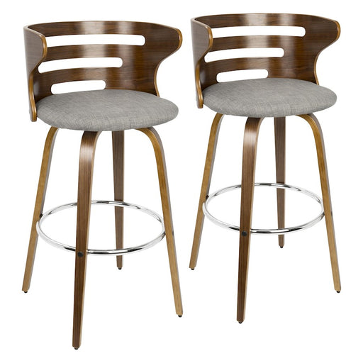 LumiSource Cosini 30" Barstool, Set/2, Walnut/Grey/Chrome - B30-COSNI2-SWVRWLGY2