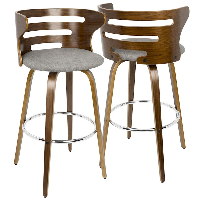 LumiSource Cosini 30" Barstool, Set/2, Walnut/Grey/Chrome