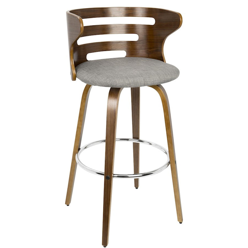 LumiSource Cosini 30" Barstool, Set/2, Walnut/Grey/Chrome