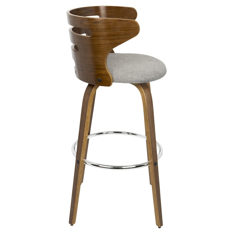 LumiSource Cosini 30" Barstool, Set/2, Walnut/Grey/Chrome