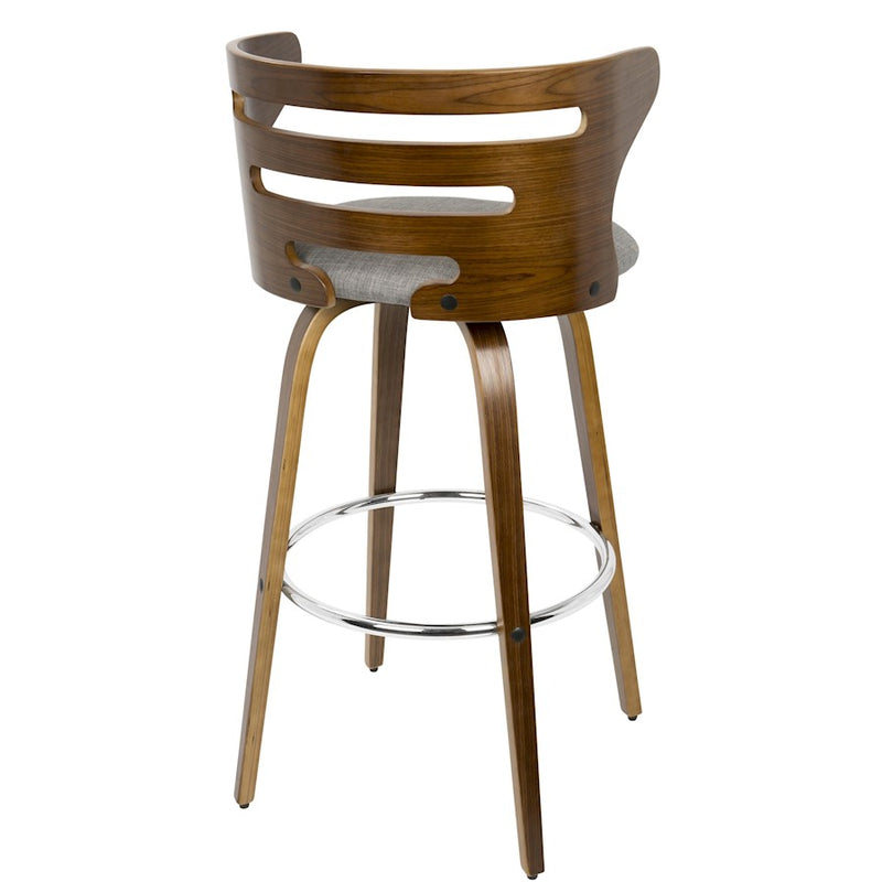 LumiSource Cosini 30" Barstool, Set/2, Walnut/Grey/Chrome