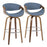 LumiSource Curvini 30'' Barstool, Set/2, Walnut/Blue/CH - B30-CRVNI2-SWVRWLBU2