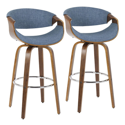 LumiSource Curvini 30'' Barstool, Set/2, Walnut/Blue/CH - B30-CRVNI2-SWVRWLBU2