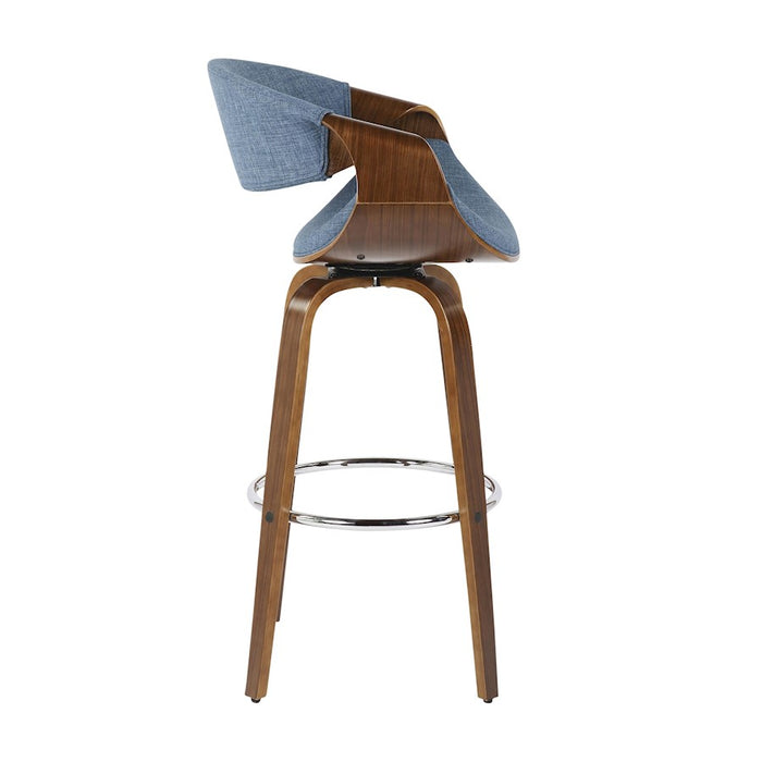 LumiSource Curvini 30'' Barstool, Set of 2, Walnut/Blue/Chrome