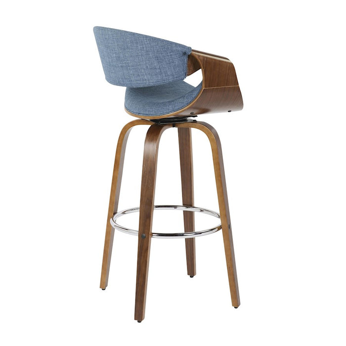 LumiSource Curvini 30'' Barstool, Set of 2, Walnut/Blue/Chrome