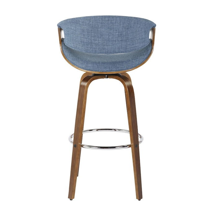 LumiSource Curvini 30'' Barstool, Set of 2, Walnut/Blue/Chrome