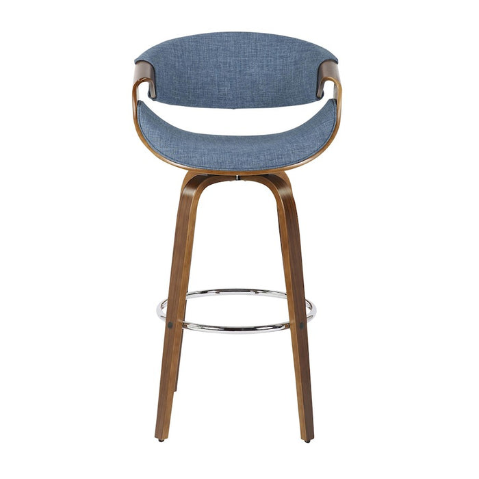 LumiSource Curvini 30'' Barstool, Set of 2, Walnut/Blue/Chrome
