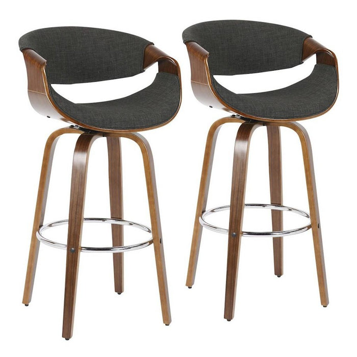 LumiSource Curvini 30'' Barstool, Set/2, Wal/CHAR/CH - B30-CRVNI2-SWVRWLCHAR2