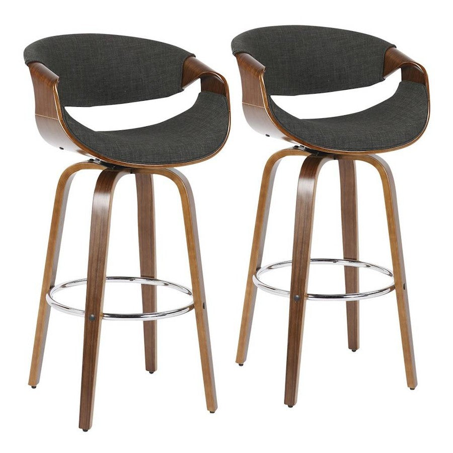 LumiSource Curvini 30'' Barstool, Set/2, Wal/CHAR/CH - B30-CRVNI2-SWVRWLCHAR2